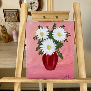 White Flowers in the Pink room - Original Acrylic Painting | Hand-Painted