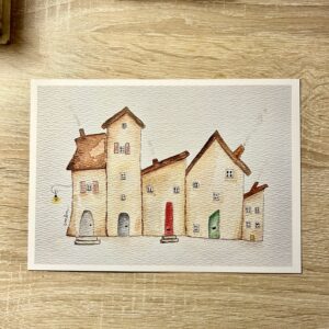 The Five Little Houses – Limited Edition Watercolour Art Print A5 - 300gsm Fine Art Paper